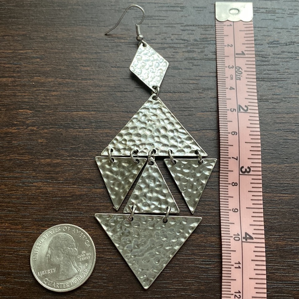 Silver Geometric Dangle Earrings - image 3